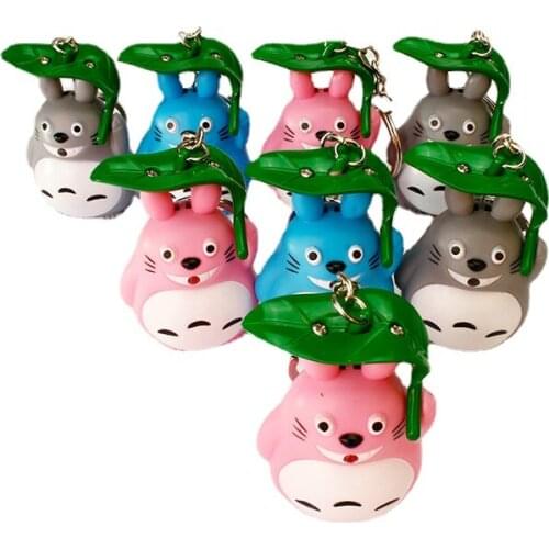 Totoro Action Figure Keychain with Umbrella Toy My Neighbor Totoro Light and Sound Doll Juguete Birthday Gift Party Decor