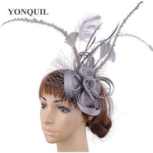 Handmade Sinamay Headwear For Womens Ladies Hair Fascinators Hat Fancy Feathers Hair Accessories Bride Elegant Mesh Headwear