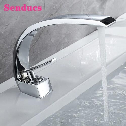 Senducs Chrome Basin Faucet Quality Brass Polished Chrome Bathroom Mixer Tap Deck Mounted Creative Matte Black Basin Mixer Taps