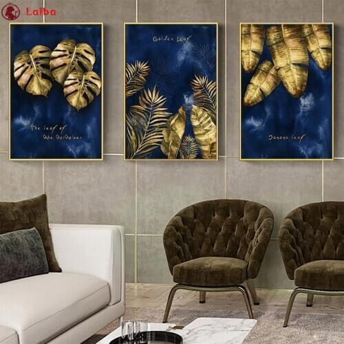 Full square diamond painting pictures Abstract art, golden leaves for embroidery round diamond mosaic paintings wall decoration