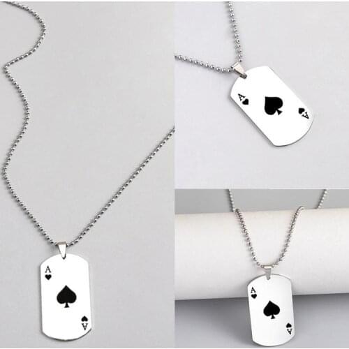 Creative Poker Ace of Spades Necklace Stainless Steel Playing Card Pendant Necklaces Fashion Hip Hop Jewelry
