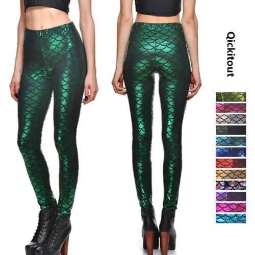 Qickitout 18% Spandex Sexy Colorful Scales Fitness Legging Soft Sports Skinny Running Pants