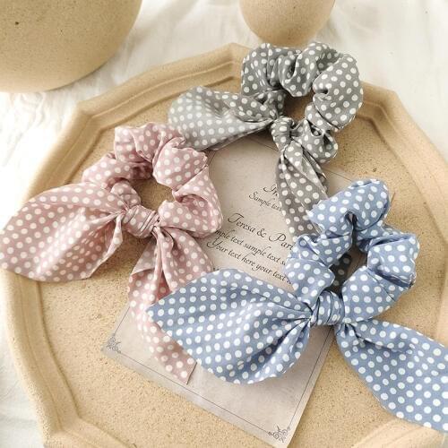 Streamer Hair Band for Women Fashion Bow Knot Ponytail Rabbit Ear Hair Ties Lady Wave Dot Print Headband
