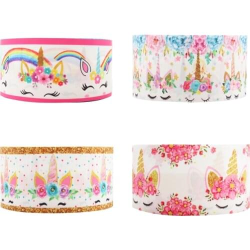 Q&N ribbon 16mm 22mm 25mm 38mm 50mm 75mm Unicorn Cartoon 50yard Ribbons Gift Box With Logo Lace Hand Work/FOE Free Shipping