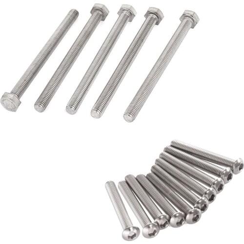 M8 x 100mm A2 Stainless Steel Fully Threaded Hex Head Screw Bolt 5 Pcs with Stainless Steel Button Head Screw
