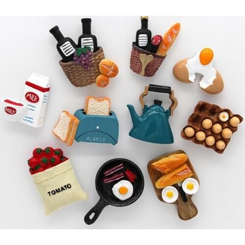 Home decoration magnetic refrigerator paste sticky notes bread machine tomato egg pan teapot milk model fridge magnet collection