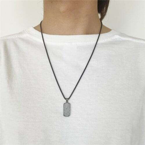 Copper Pave CZ Army Tag Pendant Necklace For Men Stainless Steel Chain Copper Pendant Choker Ncklace For Women Men Jewerly Gift