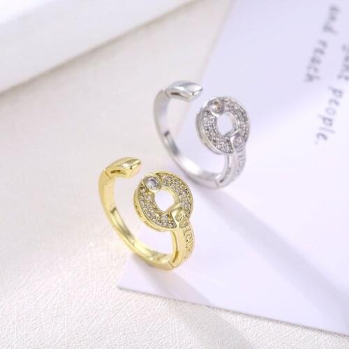 Fashion Simple Cubic Zircon Open Ring Minimalist Gold Silver Color Adjustable Ring For Women Fine Jewelry Couple Engagement Ring
