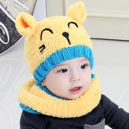 Fashion Children Warm Autumn Winter Boys Girls Baby Caps Collars Sets Kids Beanies Animal Cute Hats