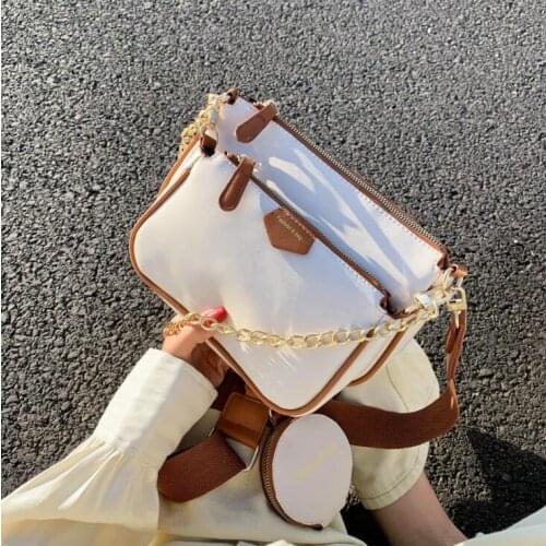 Fashion chains women shoulder bags designer wide strap messenger bags luxury PU leather crossbody bag lady small purse 3 bag set