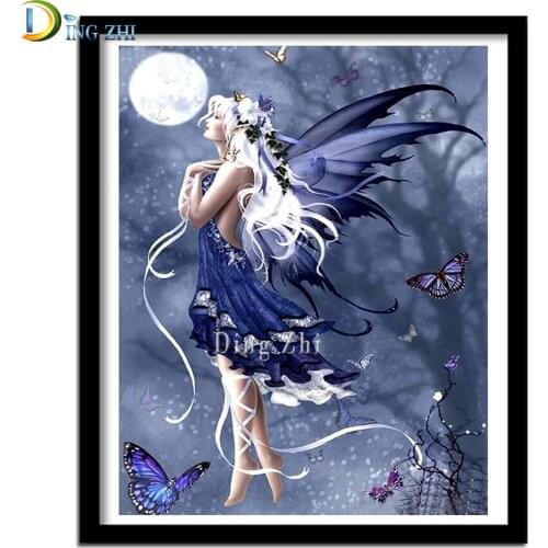 Diamond Painting Kit 5D DIY Blue Butterfly Fairy Cross Stitch Cartoon Girl Picture Mosaic Set Rhinestone Wall Sticker Home Decor