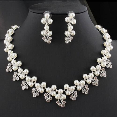 Jiayijiaduo Fashion Womens Jewelry Set Silver Color Imitation Pearl Necklace Earrings Bride Two-piece Set