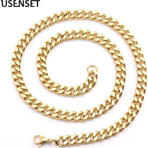 Cuban Link Chain Necklace Stainless Steel 8mm/24inch Gold Filled Hip Hop Punk Jewelry Men 's Daily Wear Gifts