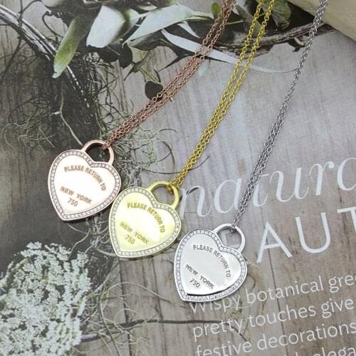 100% pure silver ms classic golden rose gold heart pendant necklace set zircon letter lovers romantic fashion accessories