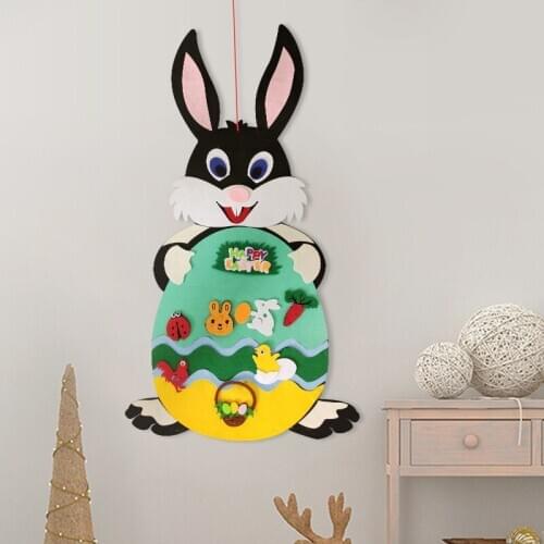 Easter Rabbit Kids DIY Felt Bunny Toys with Detachable Alphabet Easter Ornament Kids Easter Gift for Home Door Wall Decoration