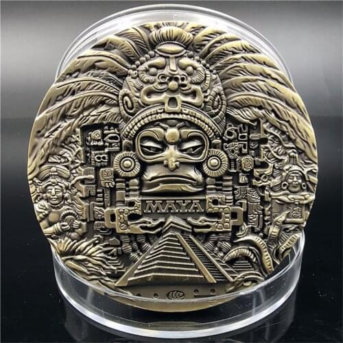 Mexican Mayan Civilization Pyramid Commemorative Coin Aztec Totem Feather Snake God Large Copper Medal Crafts Collectibles
