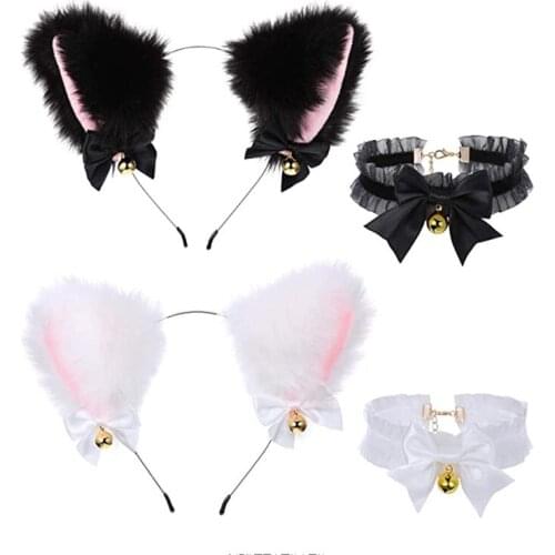 Anime Surrounding Plush Cat Ears Headband Cute Ears Headband Headdress Hand-Made Simulation Animal Ears Bow Fox