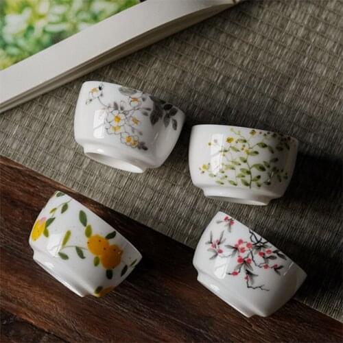 Hand Painted Flowers and Birds Ceramic Teacup Retro Porcelain Water Cup Kung Fu Small Tea Bowl Office Drinkware