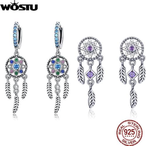 WOSTU Hot Sale S925 Dreamcatcher Earrings Authentic 925 Sterling Silver Drop Earrings For Women Wedding Party Gift CQE713