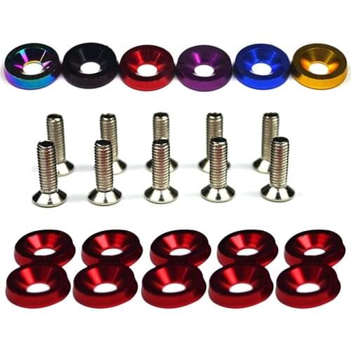 10PCS M6 JDM Car Modified Hex Fasteners Fender Washer License Plate Bolts Fender Washer Bumper Engine Concave Screws Car styling