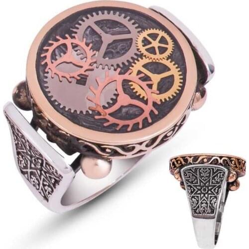Tevuli 925 Sterling Silver Gray Clock Wheel Male Ring