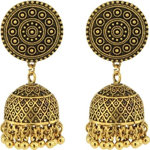 Vintage Ethnic Alloy Beads Tassel Indian Boho Jhumka Earrings Women Bell Drop Dangle Earrings Jewelry Gifts