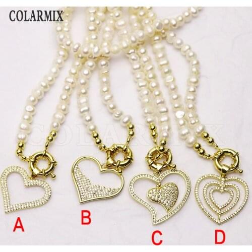 4 Strand Zirconia Heart shape Pendant Pearls necklace jewelry accessories Pearls necklace for women New design 8284