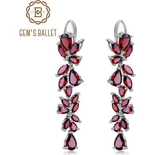 GEMS BALLET 20.35Ct Natural Red Garnet Earrings 925 Sterling Sliver Leaves Elegant Drop Earrings For Women Engagement Jewelry