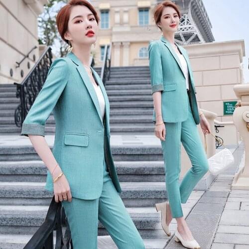 Plus Size S-4XL Spring Summer Two Piece Set Women Vogue Ladies Slim Coat Women Blazer And Trousers Clothes Women' Suit LS011