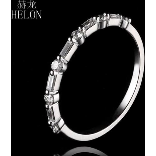 HELON Moissanite Ring Real 14K White Gold GH Color Test Positive Diamond Moissanite Engagement Ring Women Anniversarry Best Gift