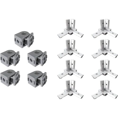 1 set L-Slot 3-Way Angle Bracket Connector & 1 set Pivot Joint Flexible Pivot Joint for 2020 Aluminum Profile