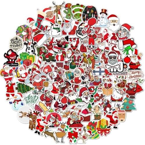 10/50/100Pcs Colorful Christmas Sticker Santa Claus Snowman Christmas Tree Laptop Skateboard Very Thin New Year Gift Sticker