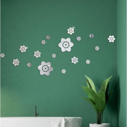 18Pcs Acrylic Peach Blossom Wall Stickers Removable Self-adhesive Flower Pattern Wall Decals Home Background Decoration