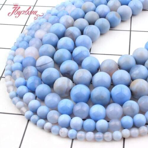 6/8/10mm Round Beads Ball Smooth Skyblue Agates Loose Natural Stone Beads For Jewelry Making DIY Necklace Bracelet Strand 15"