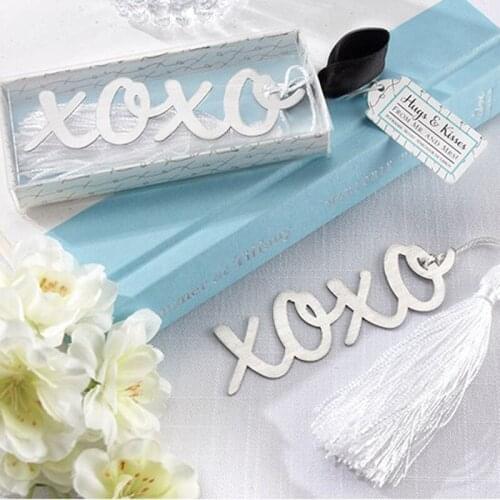 80PCS/LOT wedding favor XO bookmark with tassel bridal shower favors present wedding reception gift bomboniere Free shipping