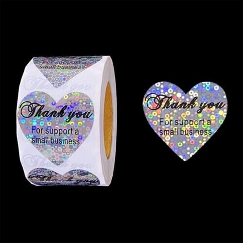 Thank You for Supporting My Small Business Stickers 500pcs Heart Laser Label for Envelopes,Handmade Goods,Gift Package,Boutiques