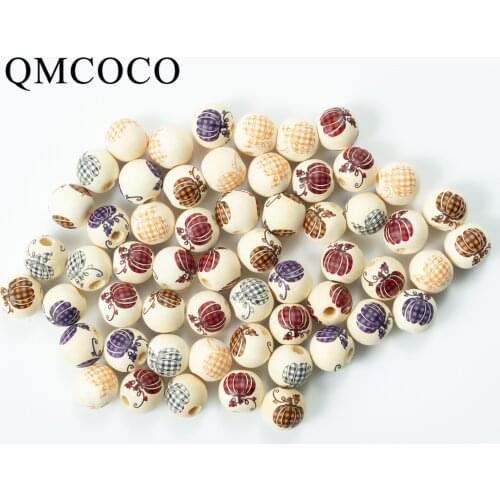 16mm Halloween New Products DIY Printed Pumpkin Wooden Ronud Beads Custom Fashion Crafts Kid Toy Jewelry Bracelet Accessories