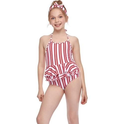 2-13Y Kids Childrens Swimsuit Girls Swimming Costume One Piece Swim Suit Ruffle Halter Baby Swimwear Beachwear Bathing Suit