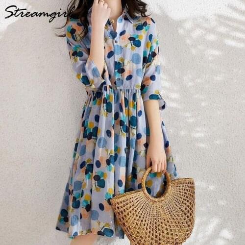 Cotton Linen Plus Size Polka Dot Dress 2021 5XL Summer Robe Femme Midi Dress Elegant Women Dress Shirt Floral Dresses For Women