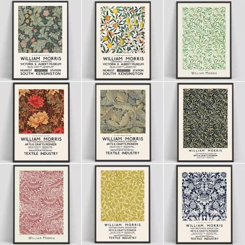 William Morris Canvas Painting Museum Exhibition Poster Gallery Modern Wall Art Retro Flower Pictures for Living Room Home Decor