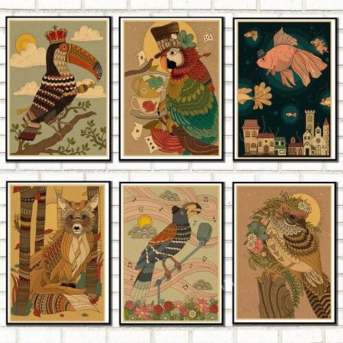 Nordic Style Painting Cartoon Kraft paper Animal Prints Home Decoration Wall Modular Pictures Watercolor Poster For Kids Room