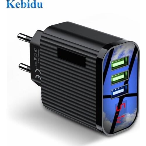 KEBIDU 3 Ports USB Charger 3.1A Fast Charging LED Display For iphone 7 8 Samsung S10 Plus USB Phone Charger Adapter EU US Plug