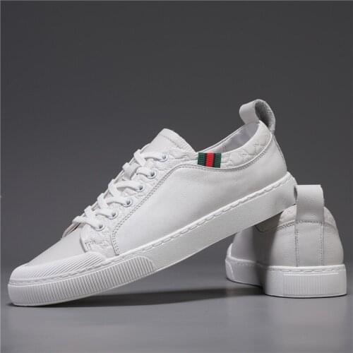High-Quality Leather Shoes For Men Luxury Brand Casual And Comfortable Mens Shoes Lace-up Fashion Flat Shoes White Sneakers
