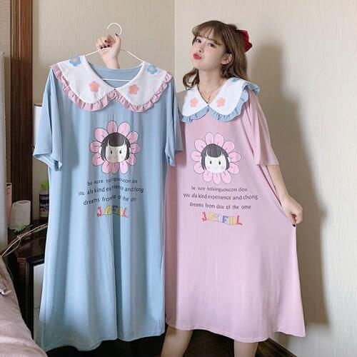 Summer Sleepdress Solid Color Short Sleeve Nightgowns Loose Women O Neck Sleepshirts Comfortable Homewear Big Dress