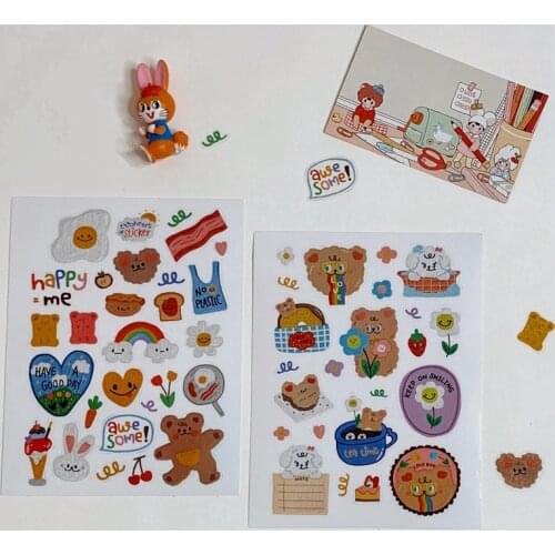 Ins Cartoon Flower Oil Painting Bear Cute Stickers Waterproof Sealing Paster Mobile Phone DIY Stationery Decorative Sticker