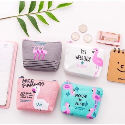 Cute cartoon flamingo coin purse canvas storage bag pupils prize kindergarten coin pack gift