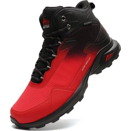 Mens Hiking Shoes High-Top Fashion Leisure Outdoor Waterproof Sports Shoes Wear-Resistant Rock Climbing Large Size Shoes 40-48