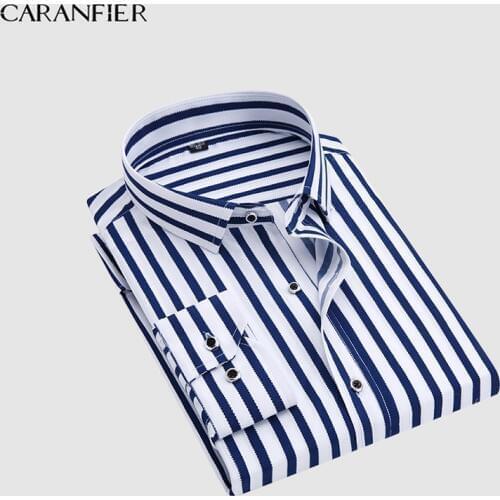 CARANFIER Mens Dress Shirt Printed Leisure Stripped Bouses Long Sleeve Slim Fit Fashion Male Social Shirts Chemise Homme