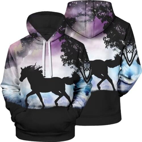 Mens creative mustang galloping printing 3D hooded sweater fashion drawstring top casual factory wholesale