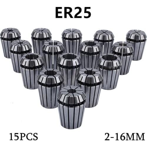 15Pc ER25 Precision Spring Collet Set for CNC Engraving Machine & milling Lathe Tool TMPG Gripping Range: 2MM to 16MM